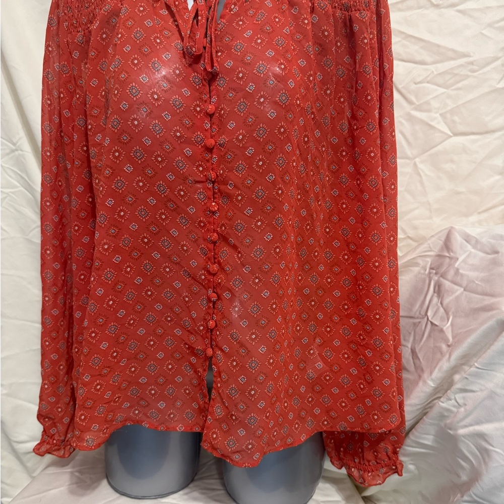 Time and Tru Red Patterned Blouse
